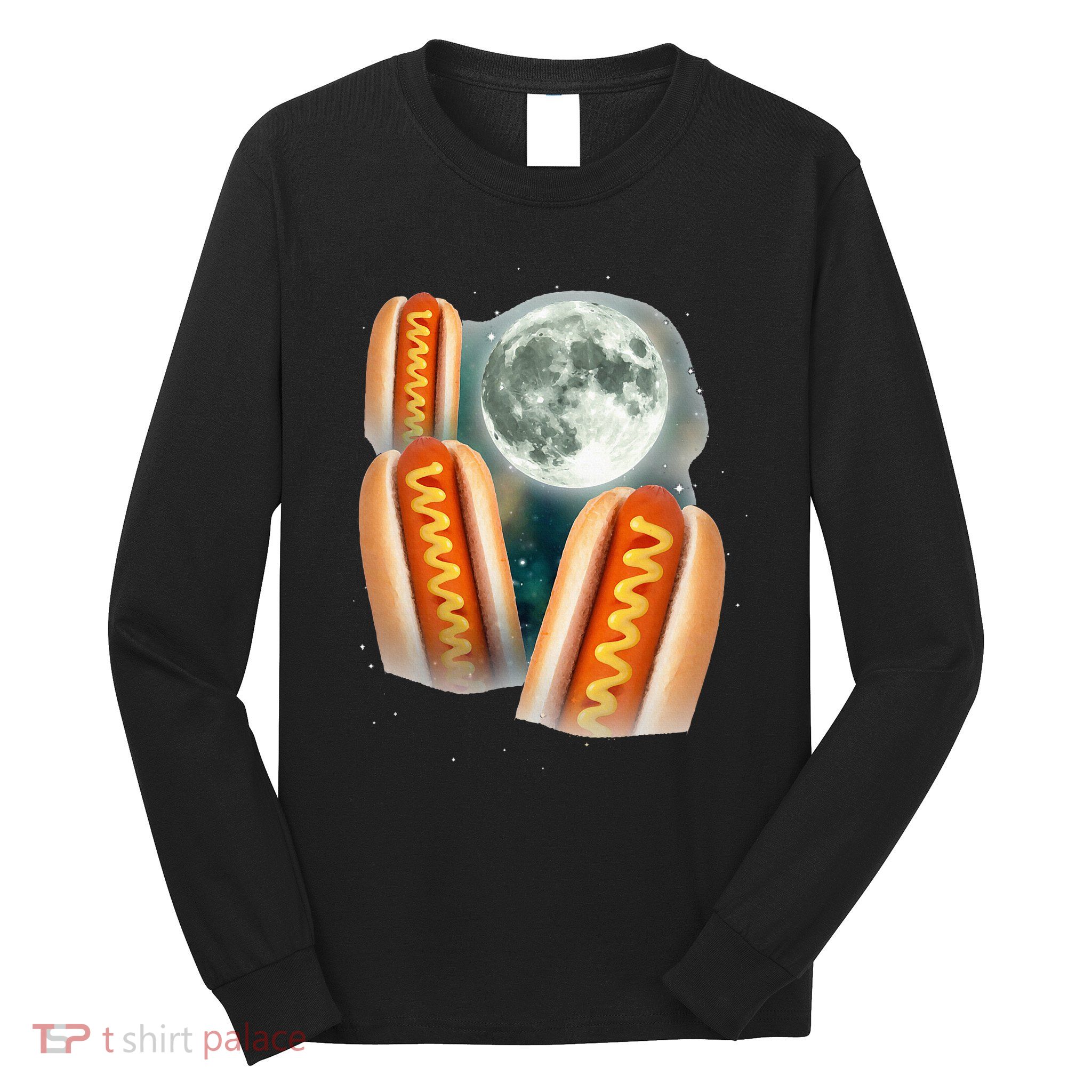 Three Glizzy Moon Funny 3 Howling Hotdogs Cursed Long Sleeve Shirt