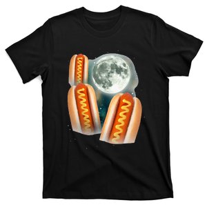 Three Glizzy Moon Funny 3 Howling Hotdogs Cursed T-Shirt