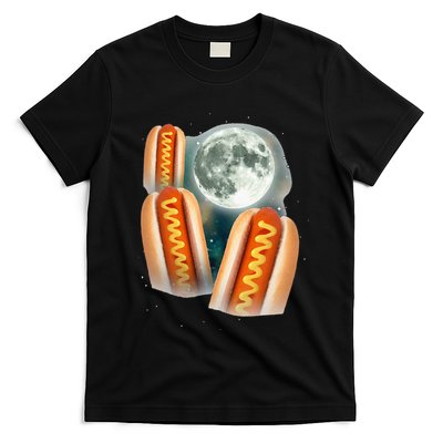 Three Glizzy Moon Funny 3 Howling Hotdogs Cursed T-Shirt