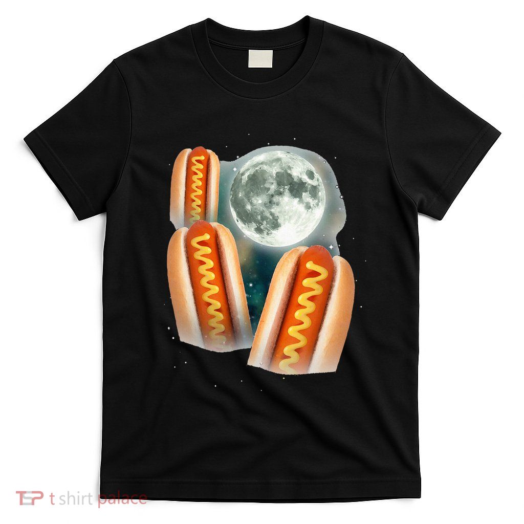 Three Glizzy Moon Funny 3 Howling Hotdogs Cursed T-Shirt