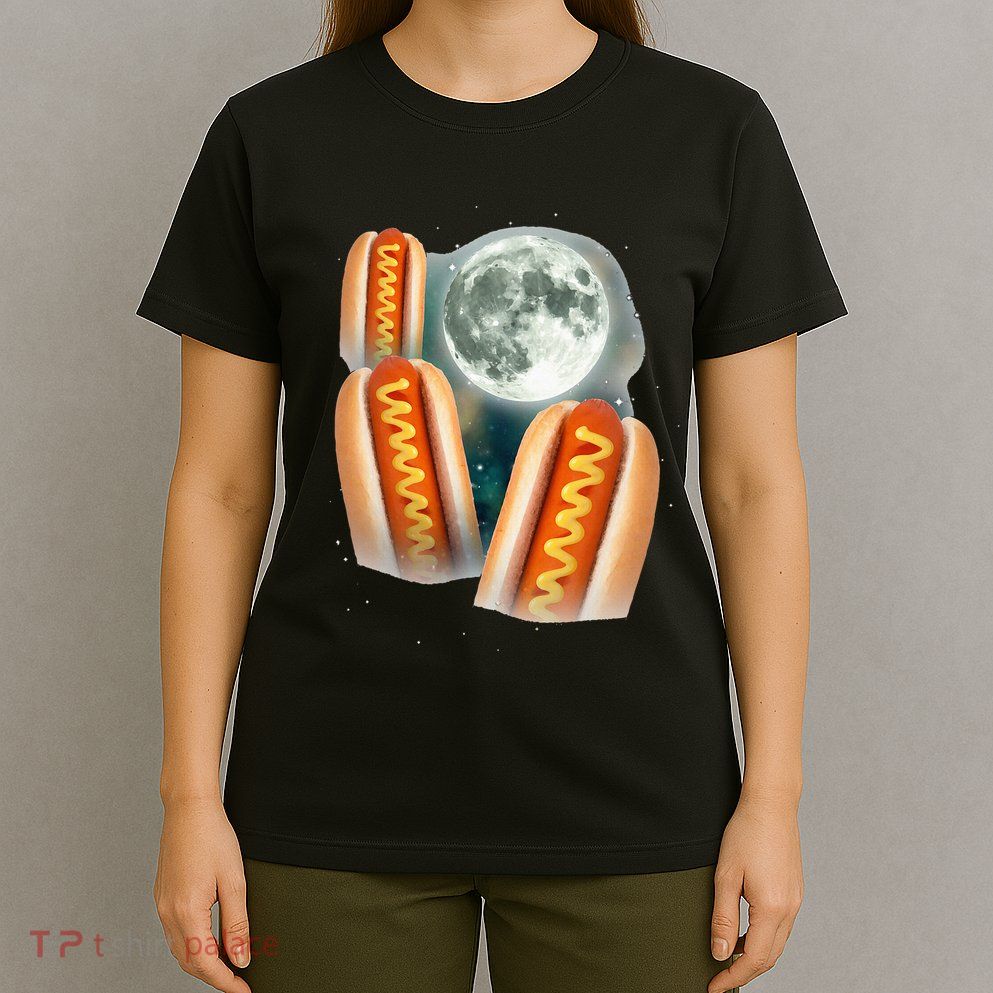 Three Glizzy Moon Funny 3 Howling Hotdogs Cursed T-Shirt