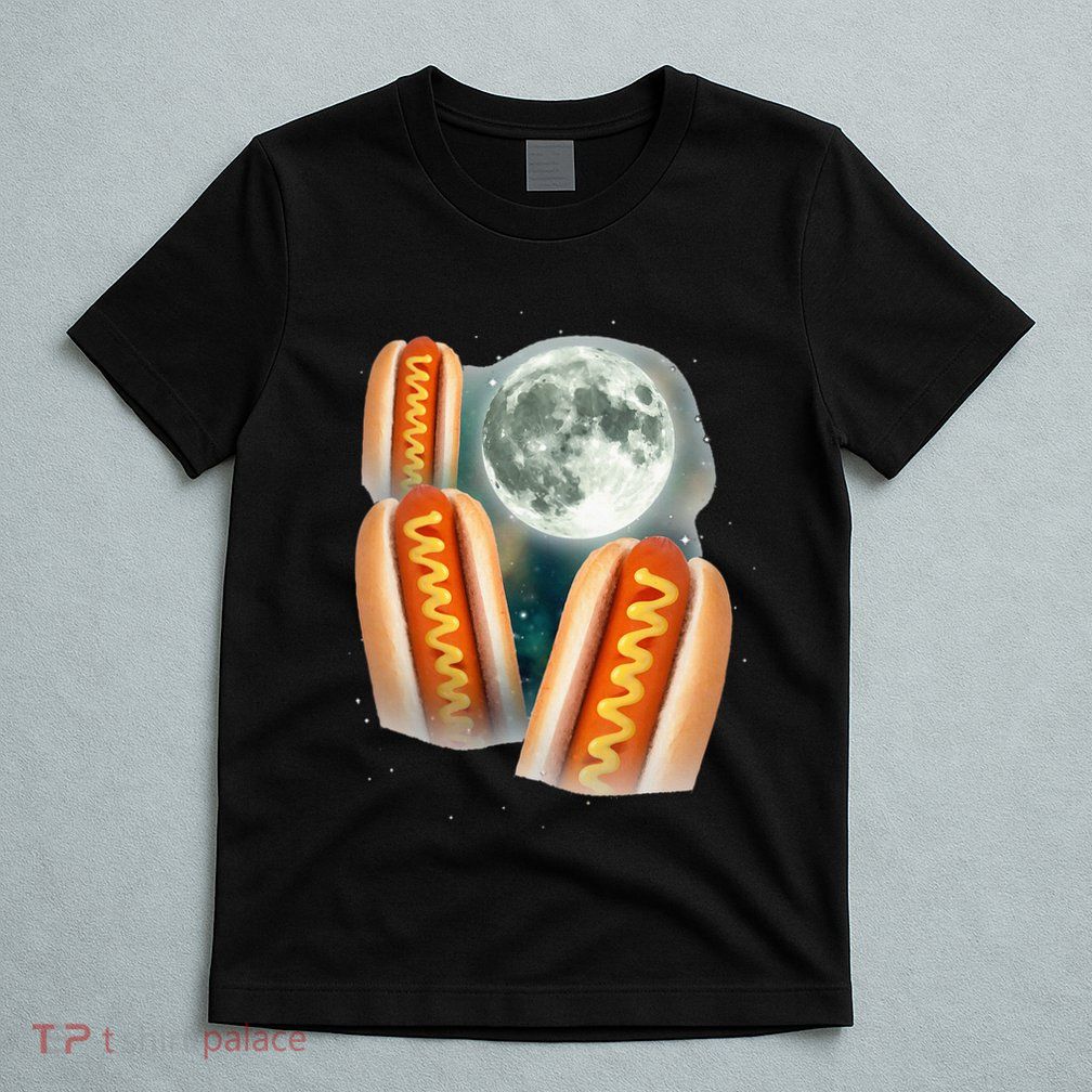 Three Glizzy Moon Funny 3 Howling Hotdogs Cursed T-Shirt