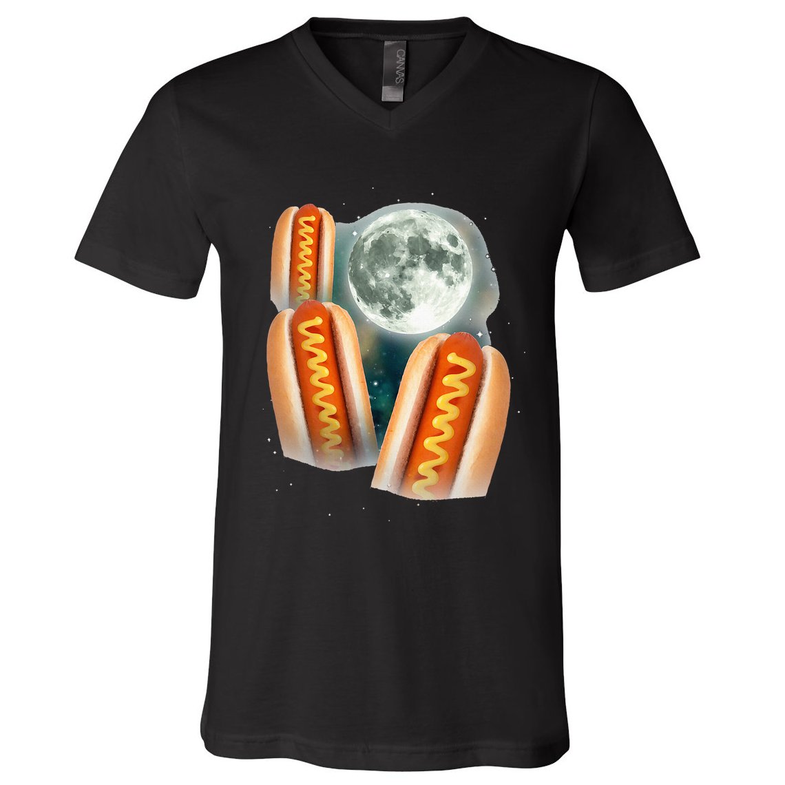 Three Glizzy Moon Funny 3 Howling Hotdogs Cursed V-Neck T-Shirt