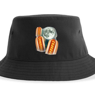 Three Glizzy Moon Funny 3 Howling Hotdogs Cursed Sustainable Bucket Hat