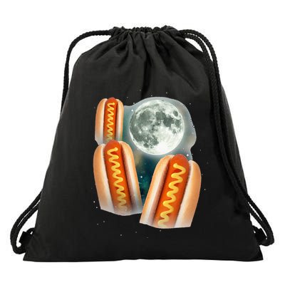 Three Glizzy Moon Funny 3 Howling Hotdogs Cursed Drawstring Bag