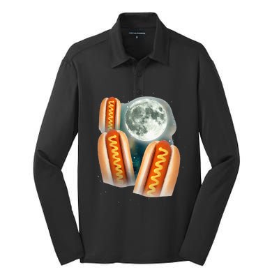 Three Glizzy Moon Funny 3 Howling Hotdogs Cursed Silk Touch Performance Long Sleeve Polo