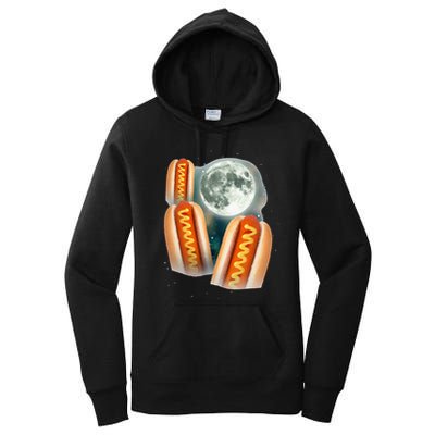 Three Glizzy Moon Funny 3 Howling Hotdogs Cursed Women's Pullover Hoodie