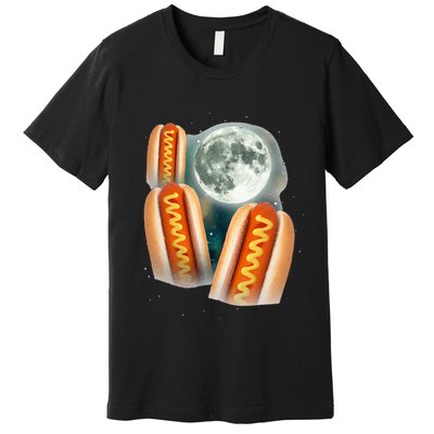 Three Glizzy Moon Funny 3 Howling Hotdogs Cursed Premium T-Shirt