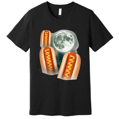 Three Glizzy Moon Funny 3 Howling Hotdogs Cursed Premium T-Shirt