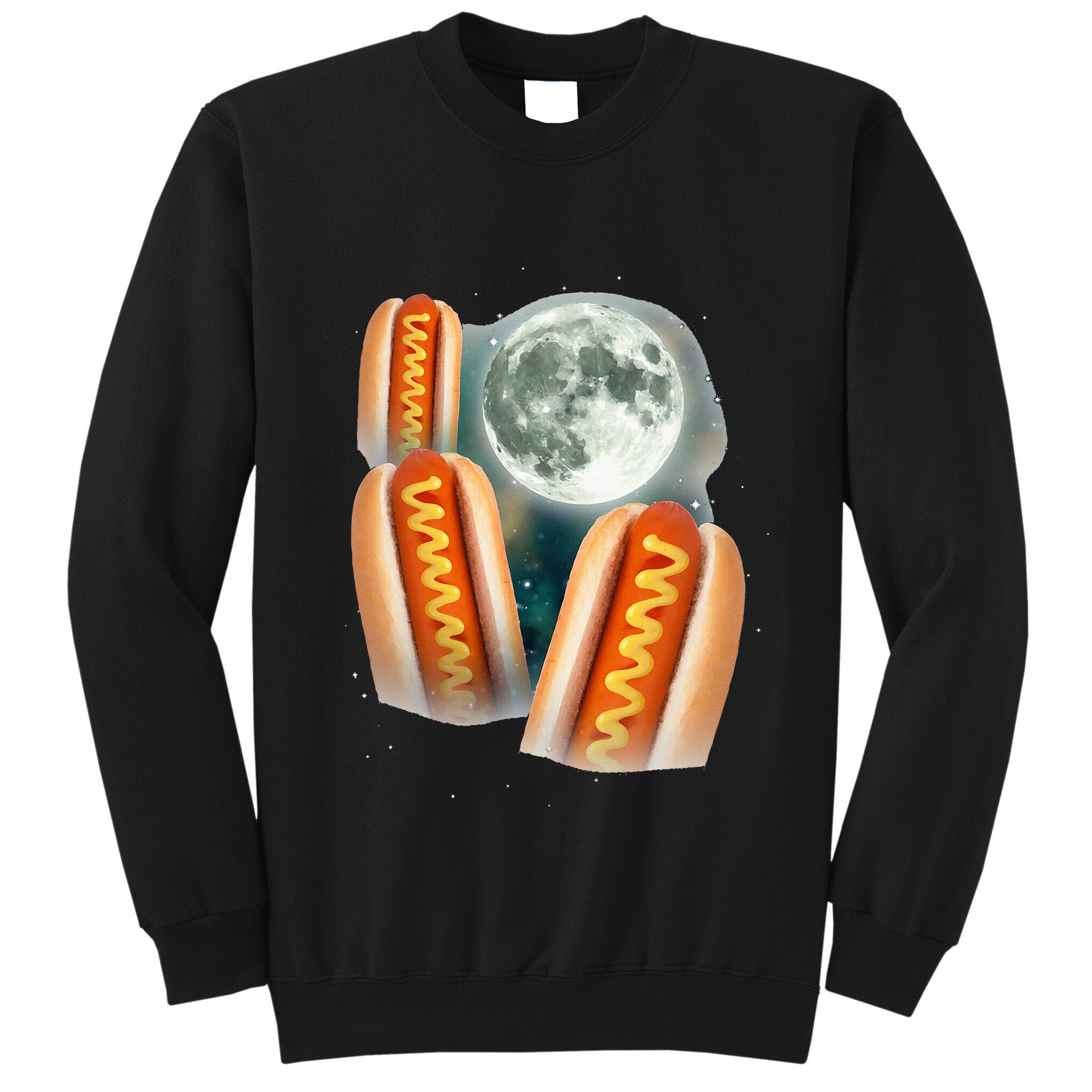 Three Glizzy Moon Funny 3 Howling Hotdogs Cursed Tall Sweatshirt