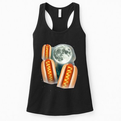 Three Glizzy Moon Funny 3 Howling Hotdogs Cursed Womens Tank Top