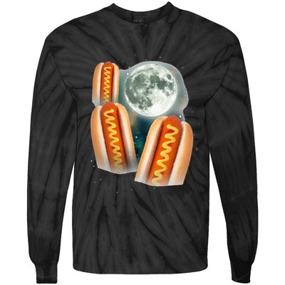 Three Glizzy Moon Funny 3 Howling Hotdogs Cursed Tie-Dye Long Sleeve Shirt
