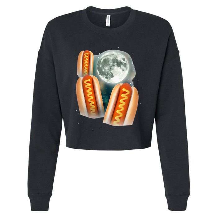 Three Glizzy Moon Funny 3 Howling Hotdogs Cursed Cropped Pullover Crew