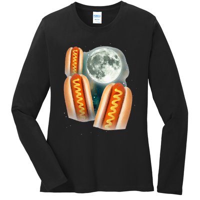 Three Glizzy Moon Funny 3 Howling Hotdogs Cursed Ladies Long Sleeve Shirt