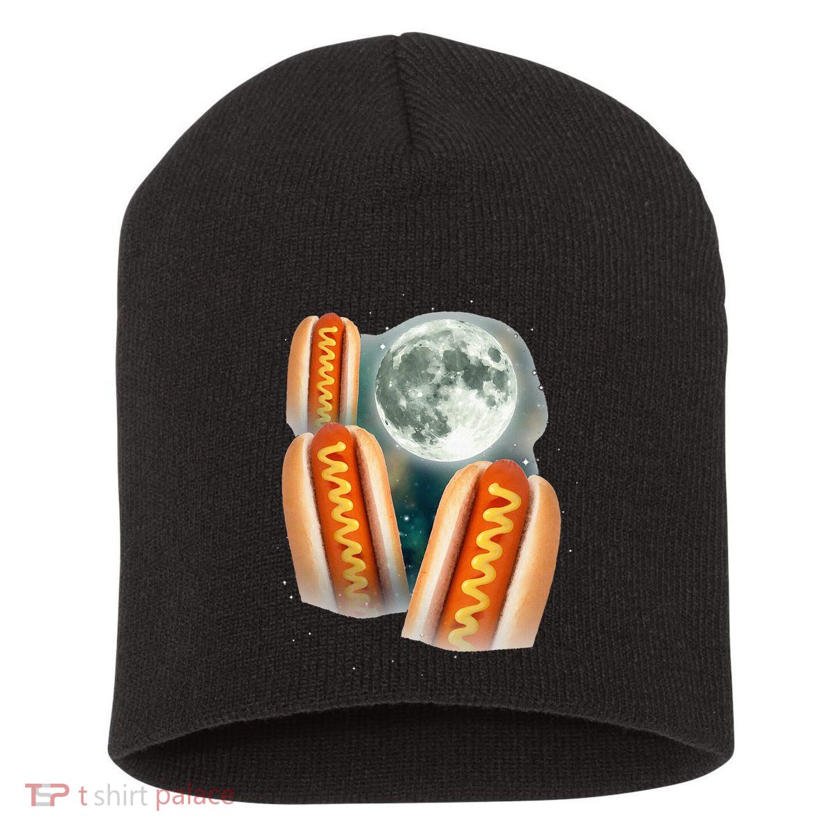 Three Glizzy Moon Funny 3 Howling Hotdogs Cursed Short Acrylic Beanie