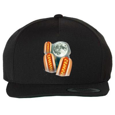 Three Glizzy Moon Funny 3 Howling Hotdogs Cursed Wool Snapback Cap