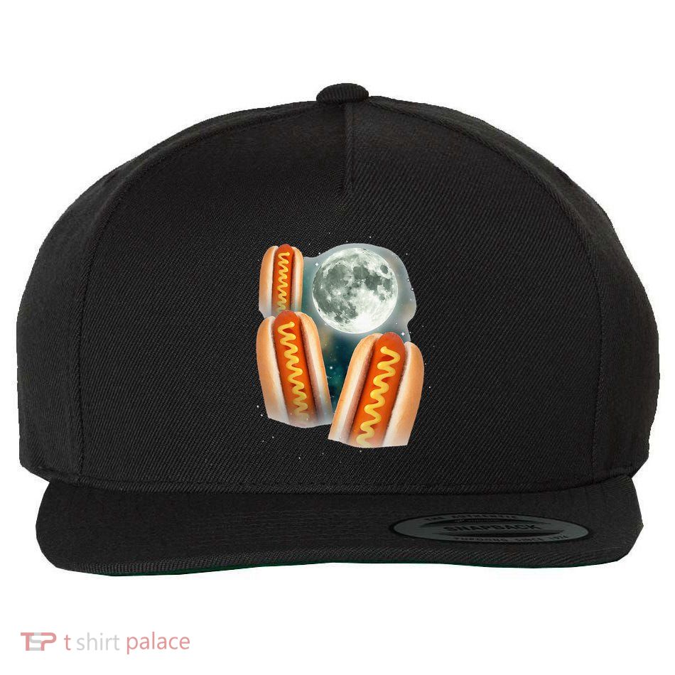Three Glizzy Moon Funny 3 Howling Hotdogs Cursed Wool Snapback Cap