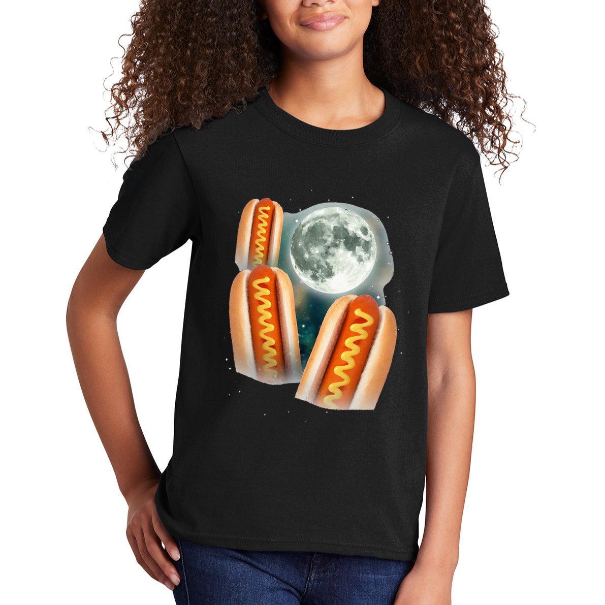 Three Glizzy Moon Funny 3 Howling Hotdogs Cursed Kids T-Shirt