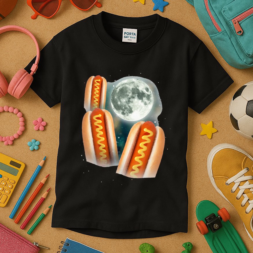 Three Glizzy Moon Funny 3 Howling Hotdogs Cursed Kids T-Shirt