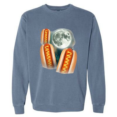 Three Glizzy Moon Funny 3 Howling Hotdogs Cursed Garment-Dyed Sweatshirt