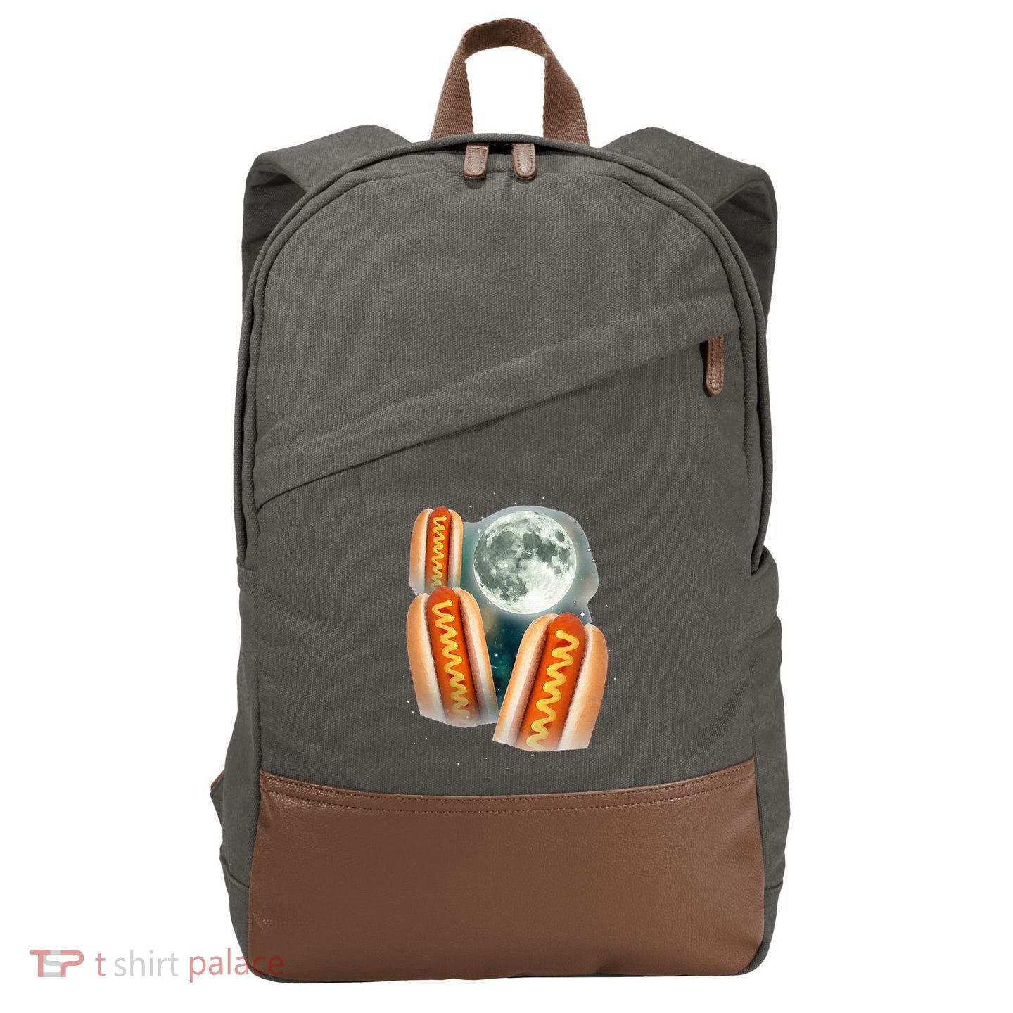 Three Glizzy Moon Funny 3 Howling Hotdogs Cursed Cotton Canvas Backpack