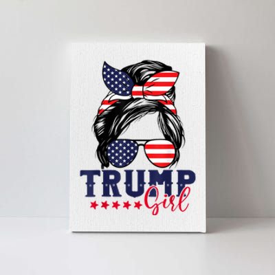 Trump Girl Messy Bun Trump 2024 Election American Flag Canvas