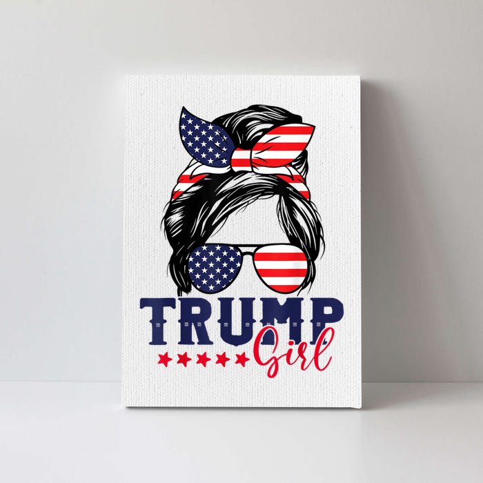 Trump Girl Messy Bun Trump 2024 Election American Flag Canvas