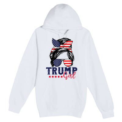 Trump Girl Messy Bun Trump 2024 Election American Flag Premium Pullover Hoodie