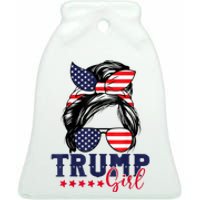 Trump Girl Messy Bun Trump 2024 Election American Flag Ceramic Bell Ornament