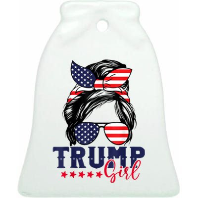 Trump Girl Messy Bun Trump 2024 Election American Flag Ceramic Bell Ornament