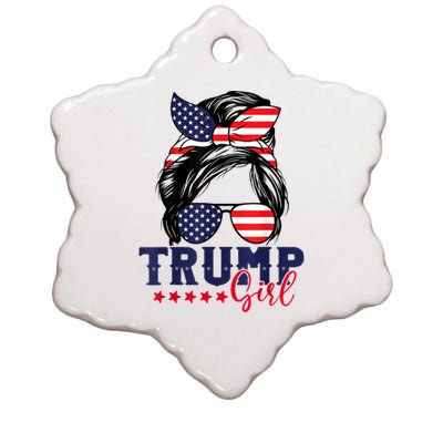 Trump Girl Messy Bun Trump 2024 Election American Flag Ceramic Star Ornament