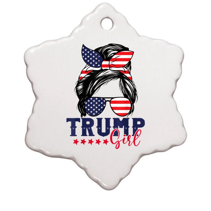 Trump Girl Messy Bun Trump 2024 Election American Flag Ceramic Star Ornament