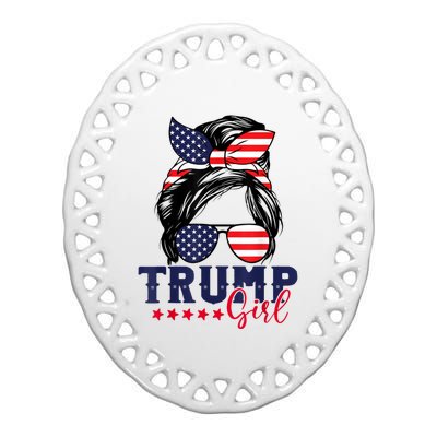 Trump Girl Messy Bun Trump 2024 Election American Flag Ceramic Oval Ornament