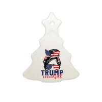 Trump Girl Messy Bun Trump 2024 Election American Flag Ceramic Tree Ornament