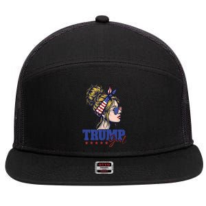 Trump Girl Messy Bun Trump 2024 Election American Flag 7 Panel Mesh Trucker Snapback Hat