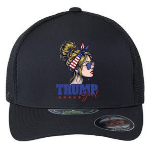 Trump Girl Messy Bun Trump 2024 Election American Flag Flexfit Unipanel Trucker Cap