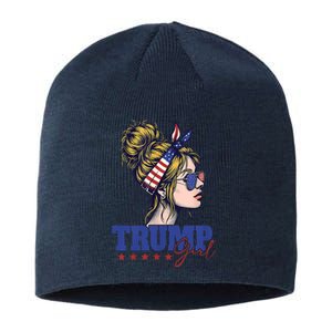 Trump Girl Messy Bun Trump 2024 Election American Flag Sustainable Beanie