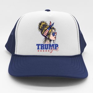 Trump Girl Messy Bun Trump 2024 Election American Flag Trucker Hat