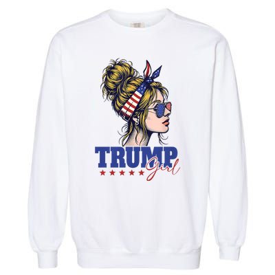 Trump Girl Messy Bun Trump 2024 Election American Flag Garment-Dyed Sweatshirt