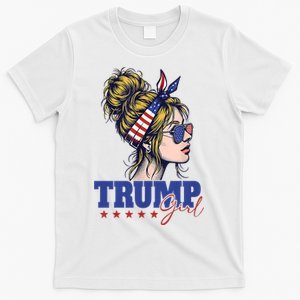 Trump Girl Messy Bun Trump 2024 Election American Flag T-Shirt