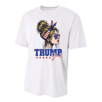 Trump Girl Messy Bun Trump 2024 Election American Flag Performance Sprint T-Shirt