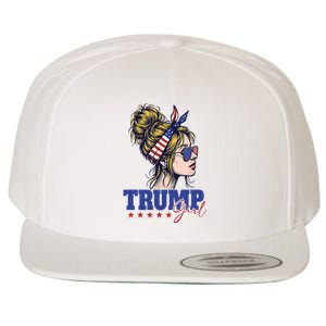 Trump Girl Messy Bun Trump 2024 Election American Flag Wool Snapback Cap