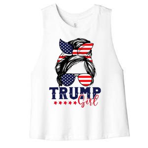 Trump Girl Messy Bun Trump 2024 Election American Flag Women's Racerback Cropped Tank