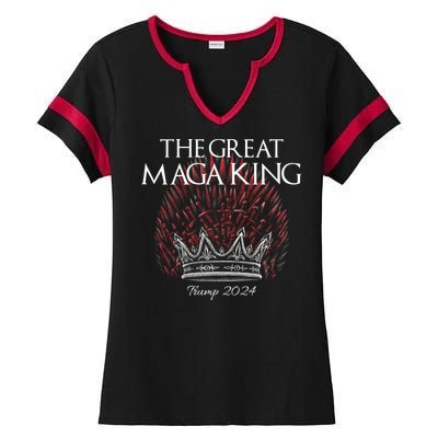 The Great MAGA King Crown USA Parody Trump 2024 Anti Biden Ladies Halftime Notch Neck Tee