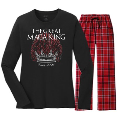 The Great MAGA King Crown USA Parody Trump 2024 Anti Biden Women's Long Sleeve Flannel Pajama Set 