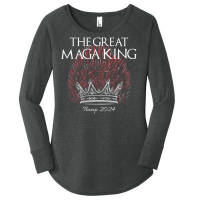 The Great MAGA King Crown USA Parody Trump 2024 Anti Biden Women's Perfect Tri Tunic Long Sleeve Shirt