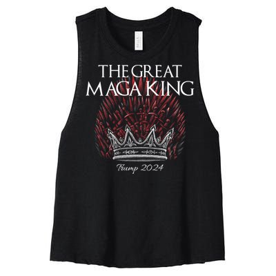 The Great MAGA King Crown USA Parody Trump 2024 Anti Biden Women's Racerback Cropped Tank