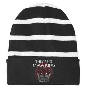 The Great MAGA King Crown USA Parody Trump 2024 Anti Biden Striped Beanie with Solid Band