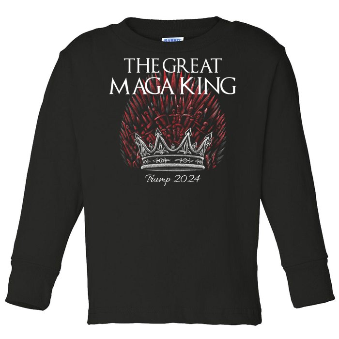 The Great MAGA King Crown USA Parody Trump 2024 Anti Biden Toddler Long Sleeve Shirt