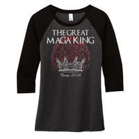 The Great MAGA King Crown USA Parody Trump 2024 Anti Biden Women's Tri-Blend 3/4-Sleeve Raglan Shirt